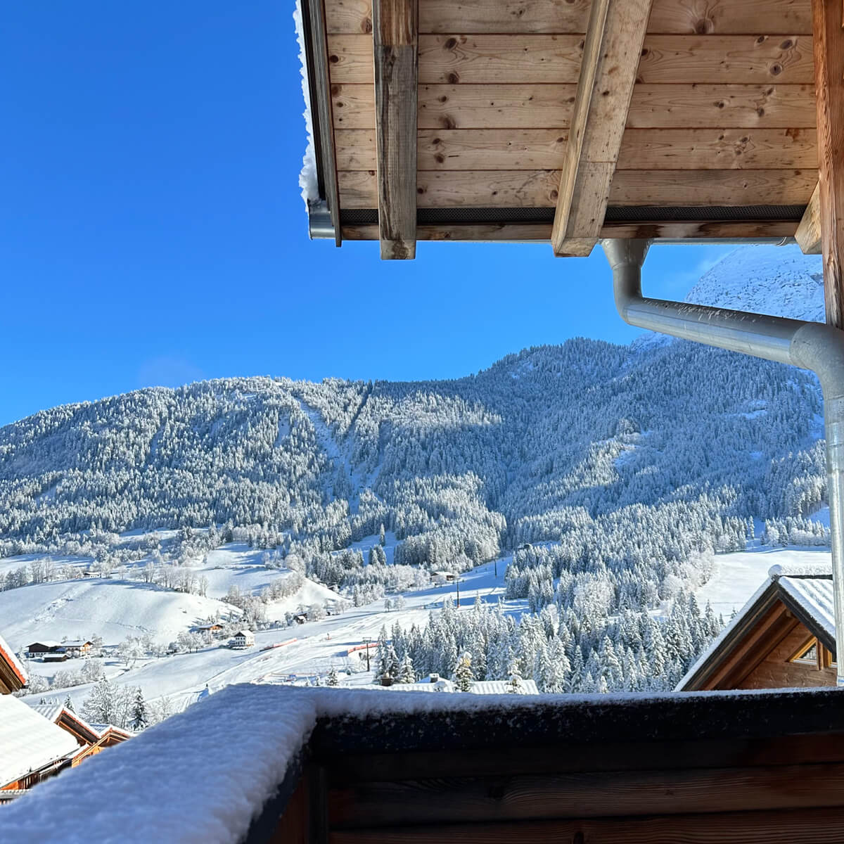 Aussicht Terasse im Winter im Chalet Bischofsmütze